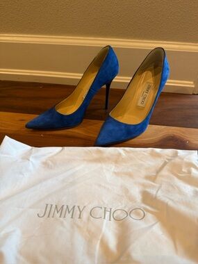 Jimmy Choo Blue Suede Pointed-Toe Stiletto Pumps Like New